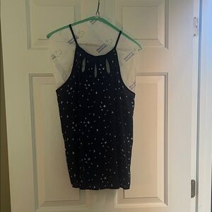 Navy Sleeveless Top with White Pattern